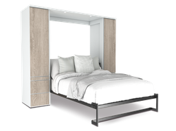 [SSPACE-QS-AC] Shubuya cama abatible, closet y mesa queen size con laminado de madera color acacia // MS