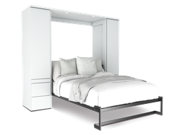 [SSPACE-MA-BL] Shubuya cama abatible, closet y mesa matrimonial con laminado de madera color blanca // MS