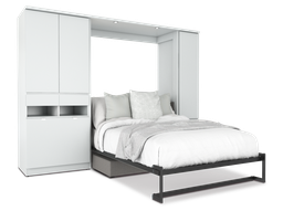 [TB-BL] Todden conjunto de cama abatible,clóset,sofá y mesa matrimonial laminado de madera color blanca // MS