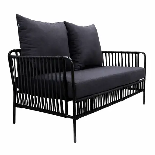 [58845LO] Chetumal love seat metal negro cuerda negra cojinería en tela curri // Exterior techado