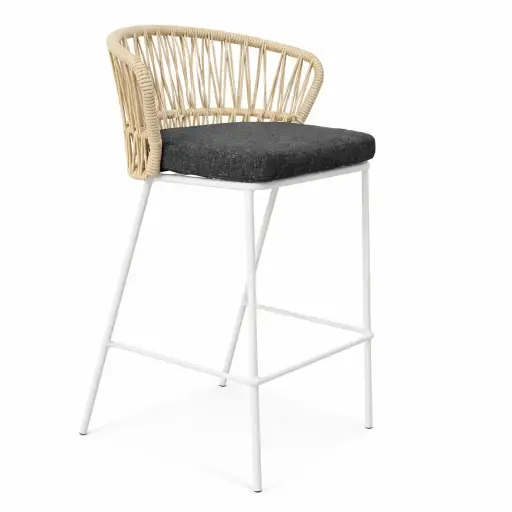 [62072BAT] Etzatlan banco acero galvanizado beige cuerda textilene beige cojín tela loneta // Exterior 100%