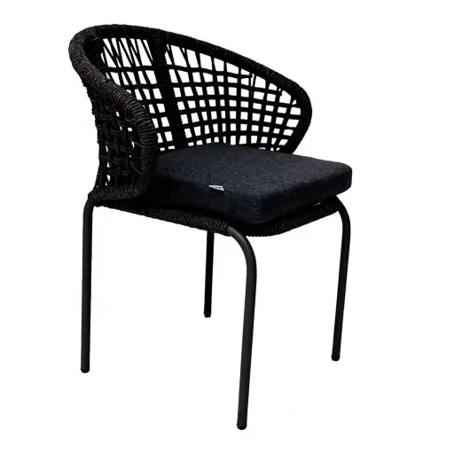 [53834SIT] Chamela silla acero galvanizado negro, textilene negro y loneta // Exterior 100% 