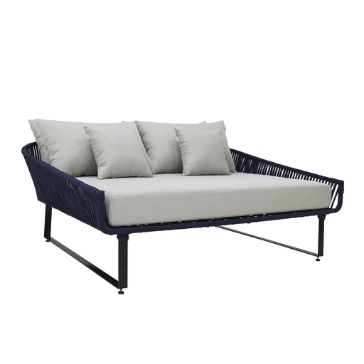 [58521CA] Vallarta cama de dia grande metal negro cuerda plana verde militar cojinería loneta PEDIDO ESPECIAL // ExterIor techado