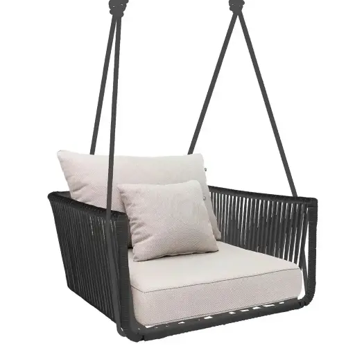 [59466CO] Vallarta columpio sillón metal gris cuerda gris loneta antidecoloración // Exterior techado