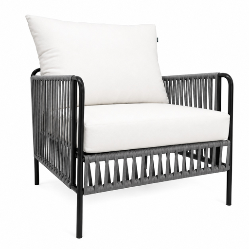 [59374SI] Chetumal sillón metal negro cuerda gris tela loneta antidecoloración // Exterior techado