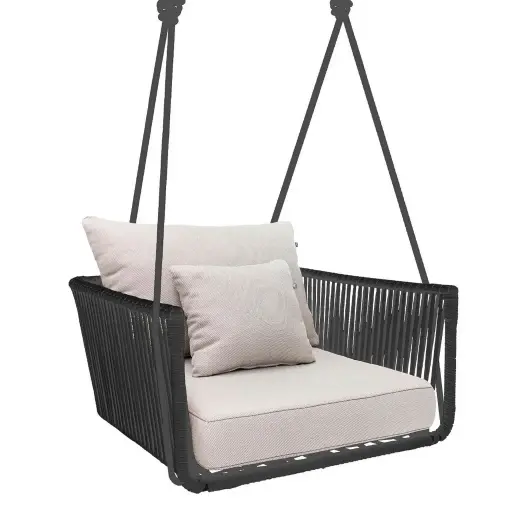 [53572CO] Vallarta columpio sillón metal negro cuerda negra cojinería // Exterior techado