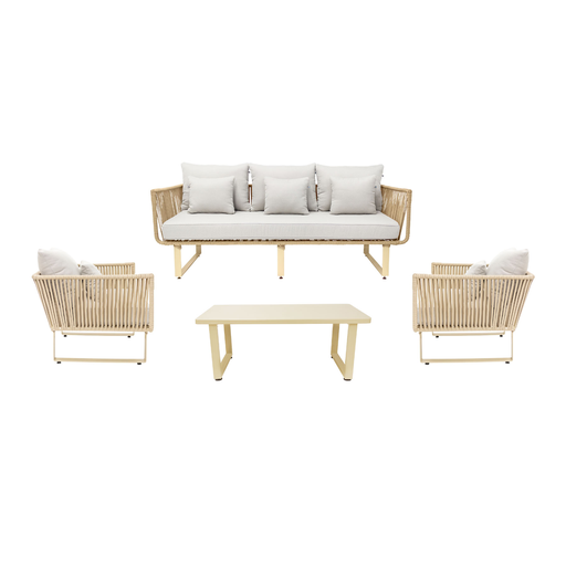 [53143SE] Vallarta sala 3+1+1+ mesa metal beige cuerda beige con cojinería // Exterior techado