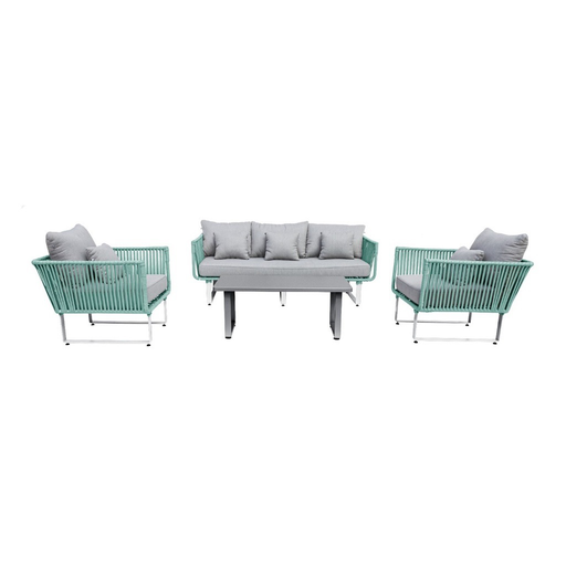 [53575SE] Vallarta sala 3+1+1+ mesa metal gris cuerda aqua cojinería tela // Exterior techado