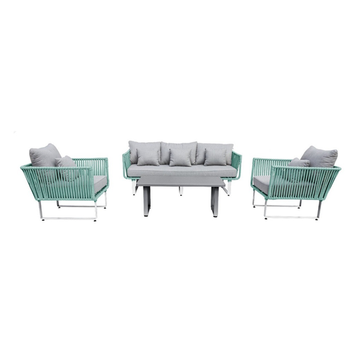 [53575SE] Vallarta sala 3+1+1+ mesa metal gris cuerda aqua con cojinería // Exterior techado