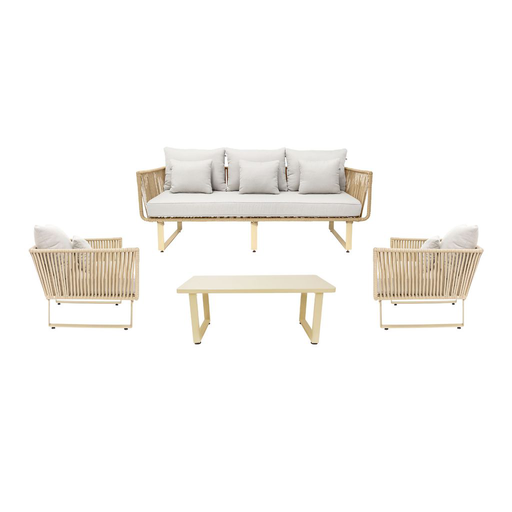 [58283SA] Vallarta sala 3+1+1+ mesa metal beige cuerda beige cojinería loneta exterior