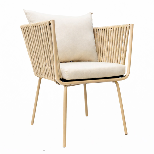 [5546SI] Chetumal silla metal beige cuerda beige cojinería en tela curri // Exterior techado