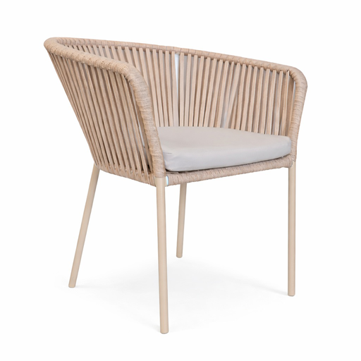 [CMX027CA] Jalisco silla metal beige cuerda beige cojin asiento en curri