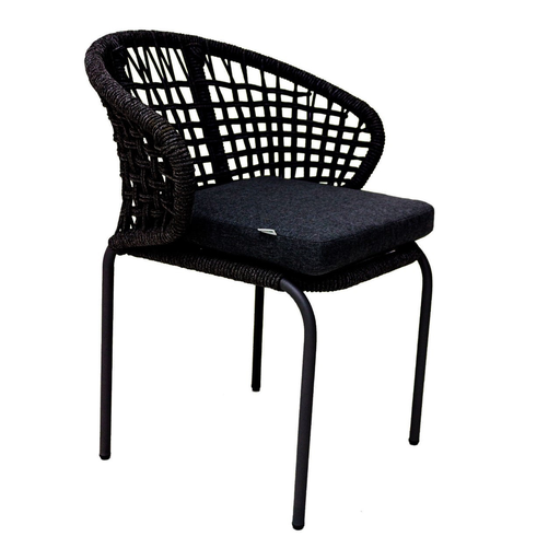 [53834SI] Chamela silla metal negro cuerda negra con cojin // Exterior techado