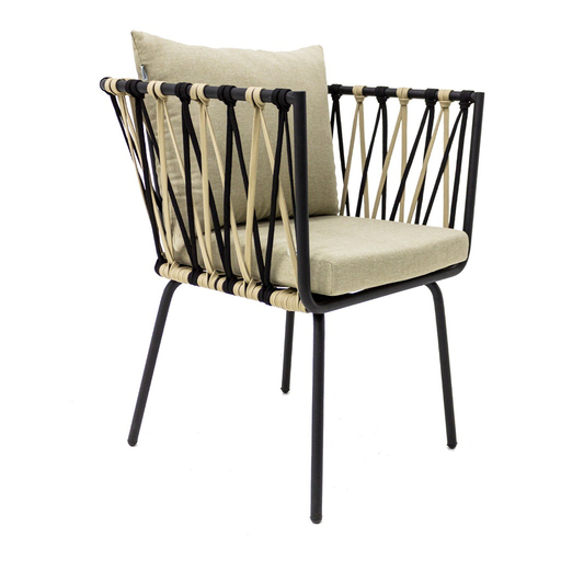 [53925SI] San Miguel silla metal negro cuerda y cojinería // Exterior techado