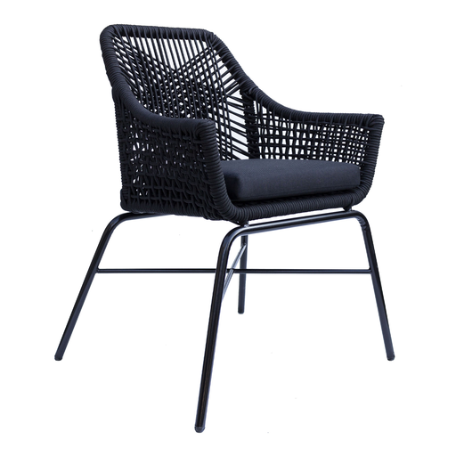 [COZ567] Cozumel silla metal negro cuerda negra con cojín PEDIDO ESPECIAL 20 PZAS MIN.. // Exterior techado