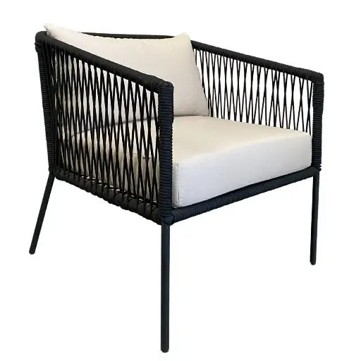 [55532SI] Tequila sillón metal negro cuerda negra cojinería curri // Pedido especial