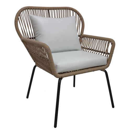 [48897SI] Zapotlán sillón metal negro cuerda beige cojinería // Exterior techado