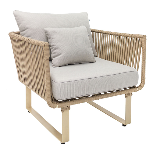 [48948SI] Vallarta sillón metal beige cuerda beige cojinería en tela // Exterior techado