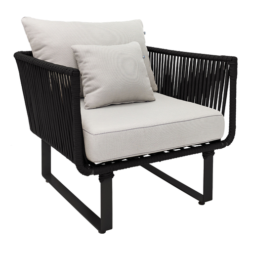[48998SI] Vallarta sillón metal negro cuerda negra cojinería loneta antidecoloración // Exterior techado