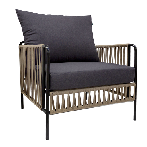 [49059SI] Chetumal sillon metal negro cuerda beige cojinería // Exterior techado