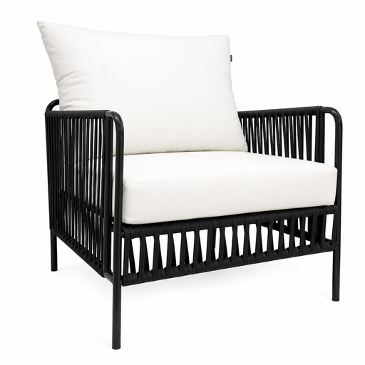 [56788SI] Chetumal sillón metal negro cuerda negra cojinería // Exterior techado